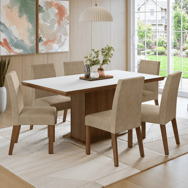 Conjunto Sala de Jantar Tampo de Madeira 6 Cadeiras Rustic/Branco/Imperial Grasse Madesa