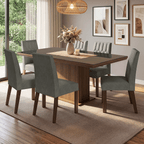 Conjunto Sala de Jantar Tampo com Vidro 6 Cadeiras Rustic/Silver Dinan Madesa
