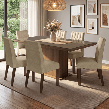Conjunto Sala de Jantar Tampo com Vidro 6 Cadeiras Rustic/Imperial Dinan Madesa
