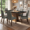 Conjunto Sala de Jantar Tampo com Vidro 6 Cadeiras Rustic/Preto/Silver Dinan Madesa
