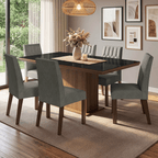 Conjunto Sala de Jantar Tampo com Vidro 6 Cadeiras Rustic/Preto/Silver Dinan Madesa