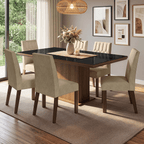 Conjunto Sala de Jantar Tampo com Vidro 6 Cadeiras Rustic/Preto/Imperial Dinan Madesa