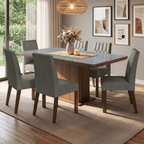 Conjunto Sala de Jantar Tampo com Vidro 6 Cadeiras Rustic/Cinza/Silver Dinan Madesa