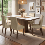 Conjunto Sala de Jantar Tampo com Vidro 6 Cadeiras Rustic/Branco/Imperial Dinan Madesa
