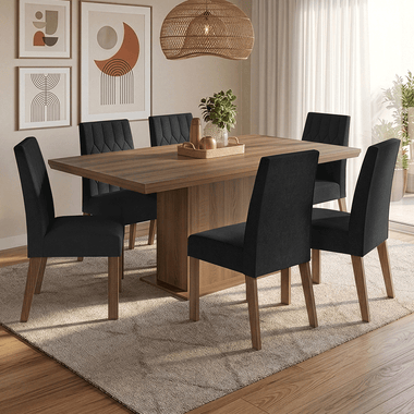 Conjunto Sala de Jantar Tampo de Madeira 6 Cadeiras Rustic/Oxford Luso Madesa