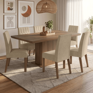 Conjunto Sala de Jantar Tampo de Madeira 6 Cadeiras Rustic/Imperial Luso Madesa