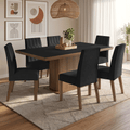 Conjunto Sala de Jantar Tampo de Madeira 6 Cadeiras Rustic/Preto/Oxford Luso Madesa
