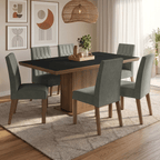 Conjunto Sala de Jantar Tampo de Madeira 6 Cadeiras Rustic/Preto/Silver Luso Madesa