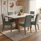 Conjunto Sala de Jantar Tampo de Madeira 6 Cadeiras Rustic/Branco/Silver Luso Madesa