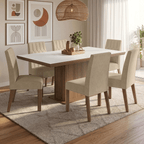 Conjunto Sala de Jantar Tampo de Madeira 6 Cadeiras Rustic/Branco/Imperial Luso Madesa