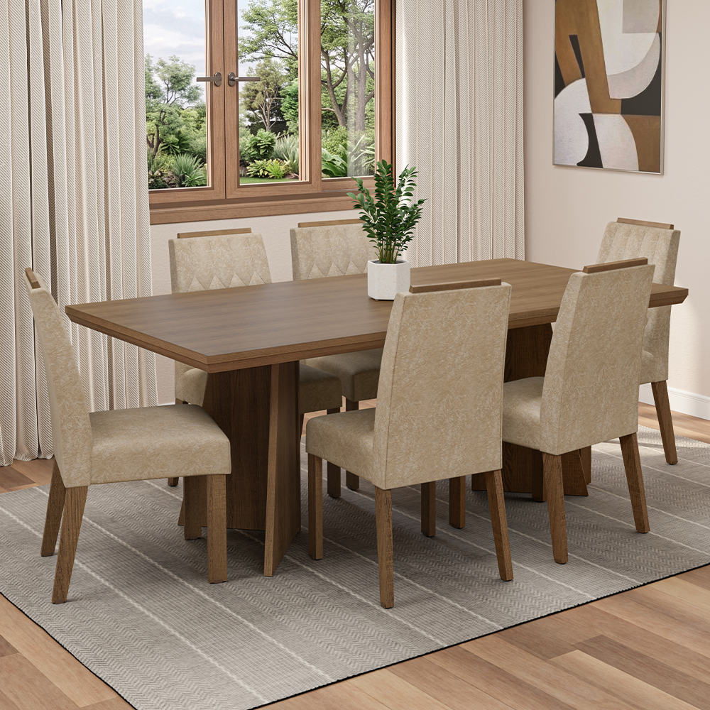 Conjunto Sala de Jantar Tampo de Madeira 6 Cadeiras Rustic/Imperial Sarlat Madesa
