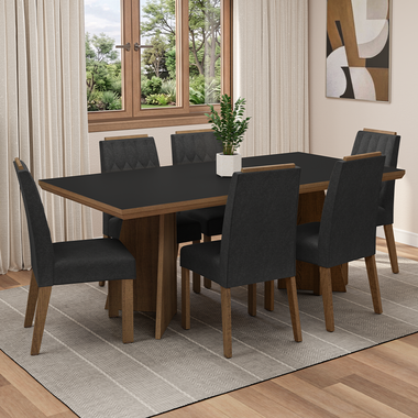 Conjunto Sala de Jantar Tampo de Madeira 6 Cadeiras Rustic/Preto/Oxford Sarlat Madesa