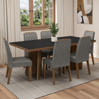 Conjunto Sala de Jantar Tampo de Madeira 6 Cadeiras Rustic/Preto/Silver Sarlat Madesa