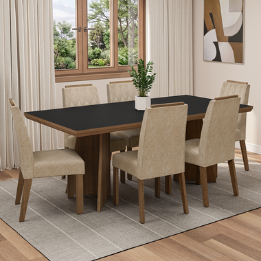 Conjunto Sala de Jantar Tampo de Madeira 6 Cadeiras Rustic/Preto/Imperial Sarlat Madesa