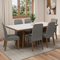 Conjunto Sala de Jantar Tampo de Madeira 6 Cadeiras Rustic/Branco/Silver Sarlat Madesa
