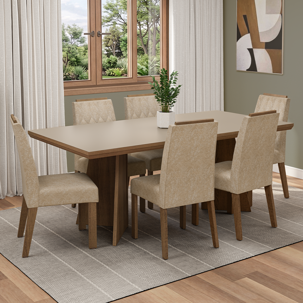 Conjunto Sala de Jantar Tampo de Madeira 6 Cadeiras Rustic/Cinza/Imperial Sarlat Madesa