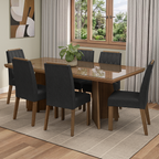 Conjunto Sala de Jantar Tampo com Vidro 6 Cadeiras Rustic/Oxford Pienza Madesa