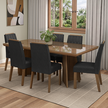 Conjunto Sala de Jantar Tampo com Vidro 6 Cadeiras Rustic/Oxford Pienza Madesa
