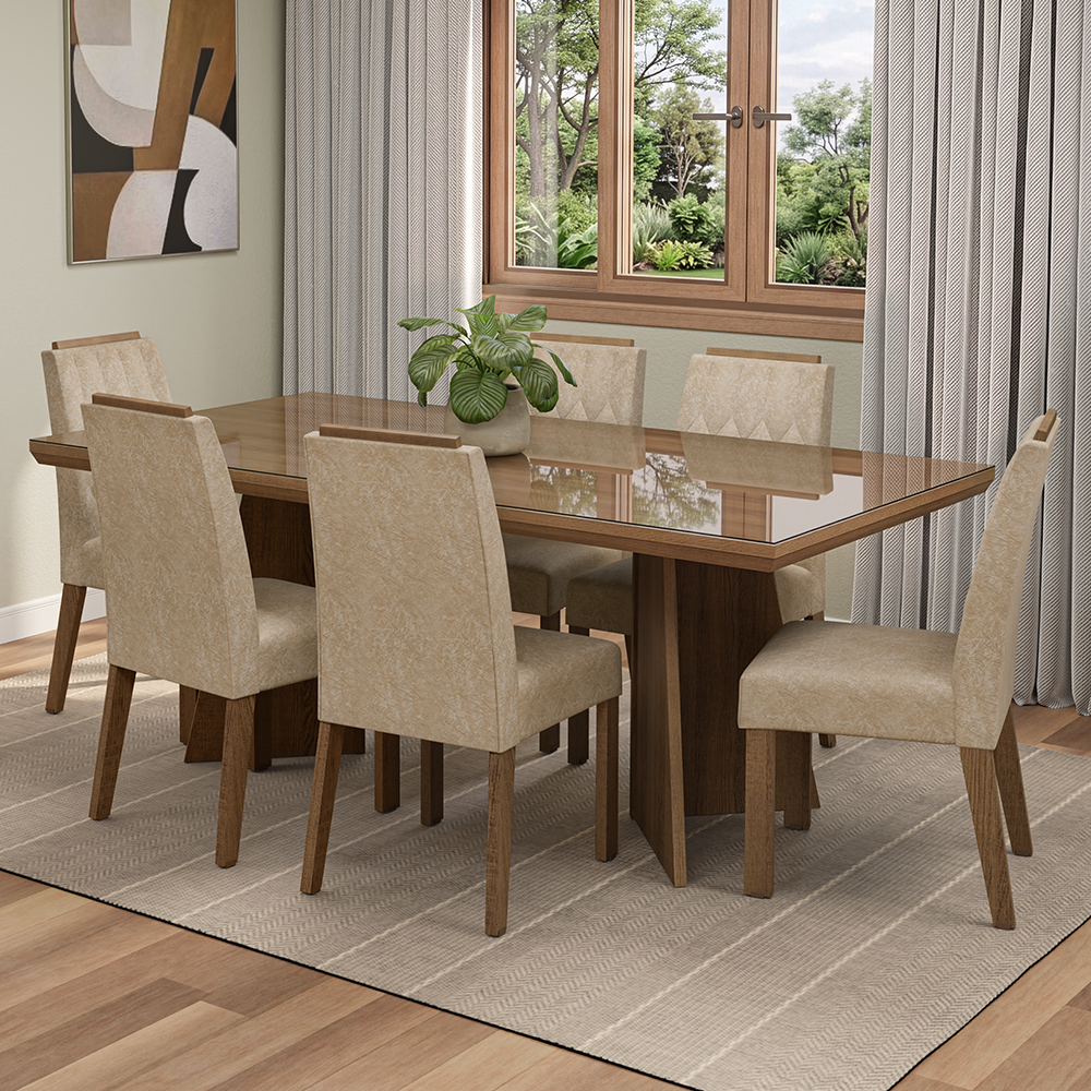 Conjunto Sala de Jantar Tampo com Vidro 6 Cadeiras Rustic/Imperial Pienza Madesa