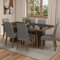 Conjunto Sala de Jantar Tampo com Vidro 6 Cadeiras Rustic/Preto/Silver Pienza Madesa