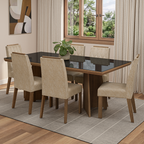 Conjunto Sala de Jantar Tampo com Vidro 6 Cadeiras Rustic/Preto/Imperial Pienza Madesa