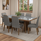 Conjunto Sala de Jantar Tampo com Vidro 6 Cadeiras Rustic/Cinza/Silver Pienza Madesa