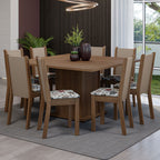 Conjunto Sala de Jantar Mesa Tampo de Madeira 8 Cadeiras Rustic/Crema/Hibiscos Marisa Madesa