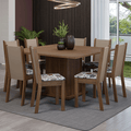 Conjunto Sala de Jantar Mesa Tampo de Madeira 8 Cadeiras Rustic/Crema/Hibiscos Marisa Madesa