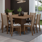 Conjunto Sala de Jantar Mesa Tampo de Madeira 8 Cadeiras Rustic/Crema/Hibiscos Marisa Madesa