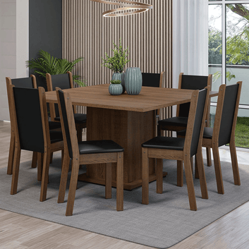 Conjunto Sala de Jantar Mesa Tampo de Madeira 8 Cadeiras Rustic/Preto Marisa Madesa