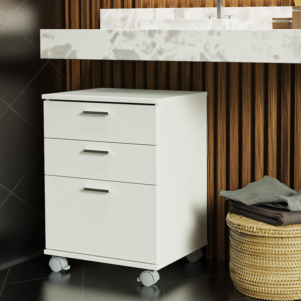 Gaveteiro para Banheiro Branco com 3 Gavetas e Rodinhas Madesa