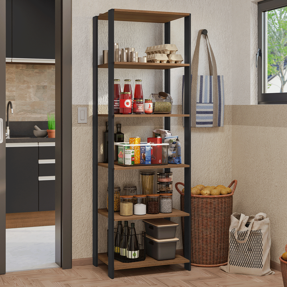 Armário Estante Multiuso Organizador Despensa 5 Prateleiras 59cm Rustic/Preto Madesa