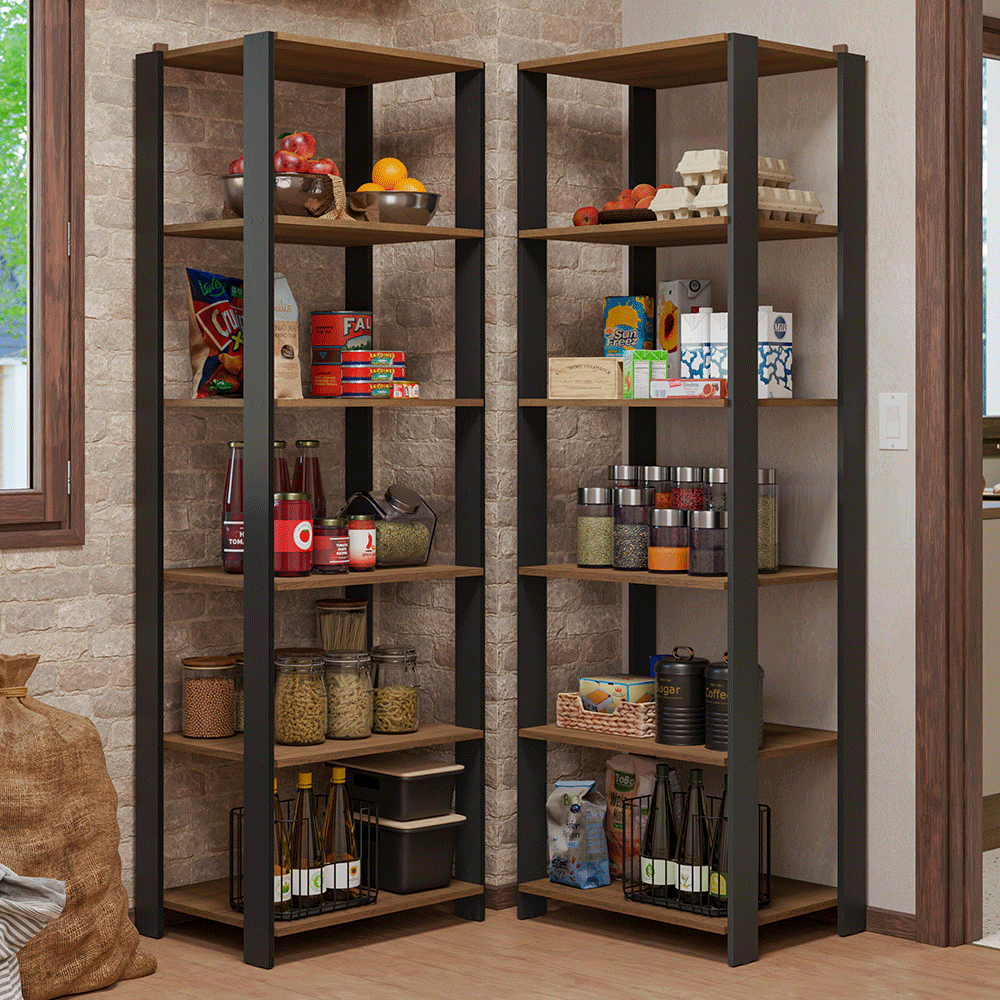 Armário Estante Multiuso Organizador Despensa de Canto 10 Prateleiras 118cm Rustic/Preto Madesa