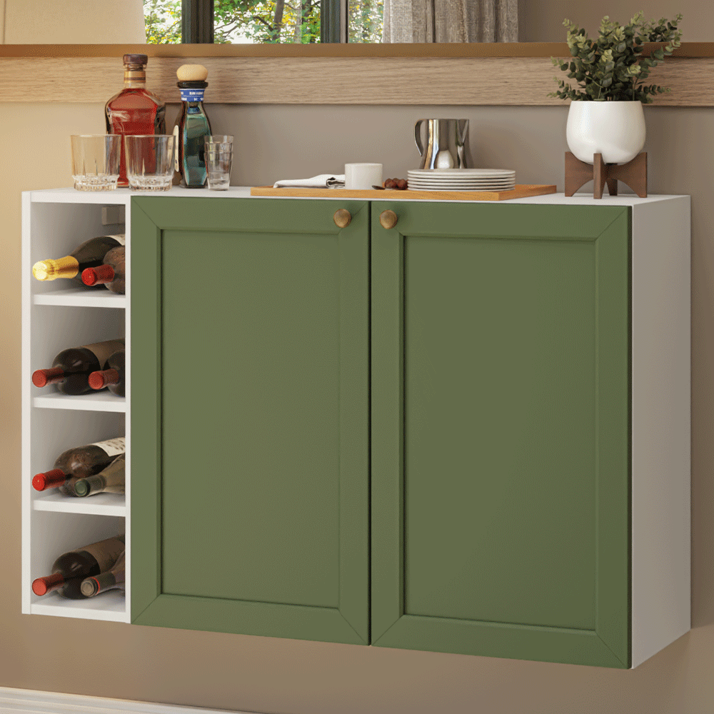Buffet Aparador com Adega 100cm 2 Portas Branco/Verde Vik Madesa 16