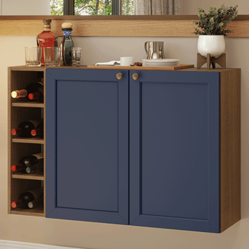Buffet Aparador com Adega 100cm 2 Portas Rustic/Azul Vik Madesa 16
