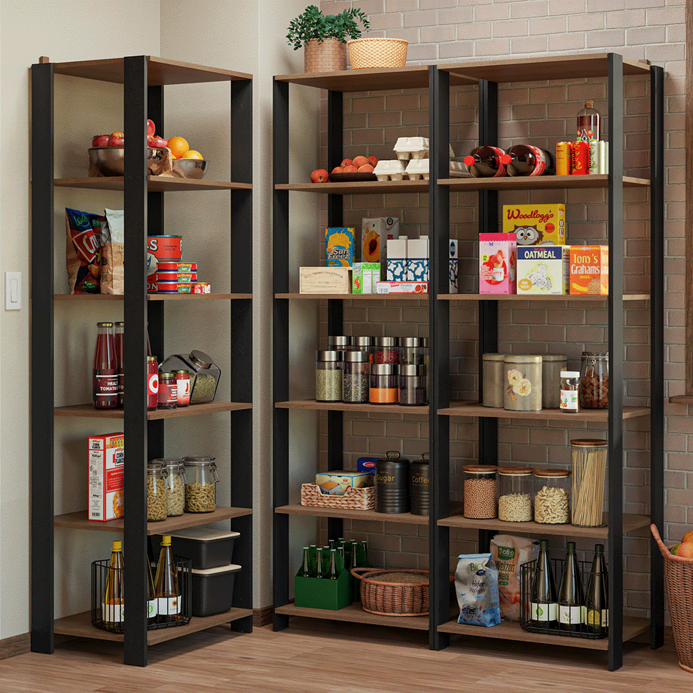 Armário Estante Multiuso Organizador Despensa de Canto 15 Prateleiras 177cm Rustic/Preto Madesa