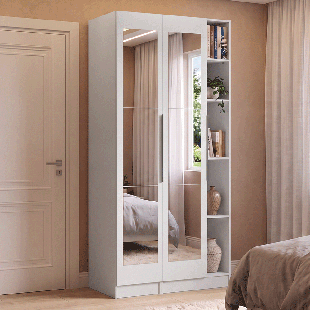 Guarda-Roupa Modulado 2 Portas com Espelhos 5 Nichos Branco Neo Madesa 01