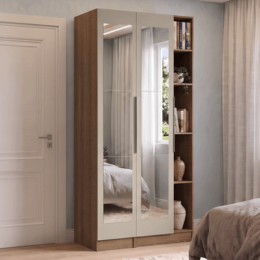Guarda-Roupa Modulado 2 Portas com Espelhos 5 Nichos Rustic/Crema Neo Madesa 01