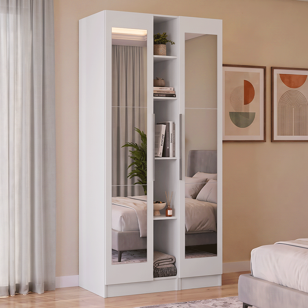 Guarda-Roupa Modulado 2 Portas com Espelhos 5 Nichos Branco Neo Madesa 02