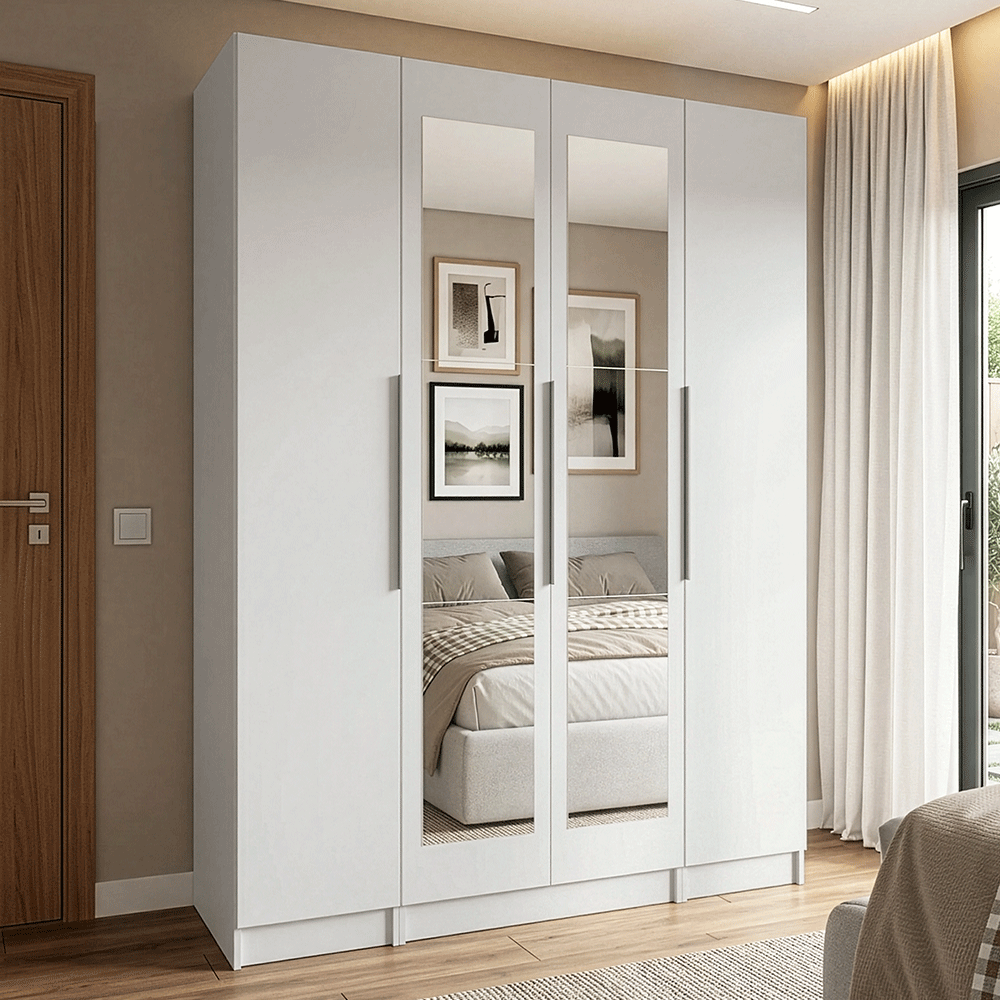 Guarda-Roupa Modulado com Espelhos 160 cm 4 Portas Branco Neo Madesa