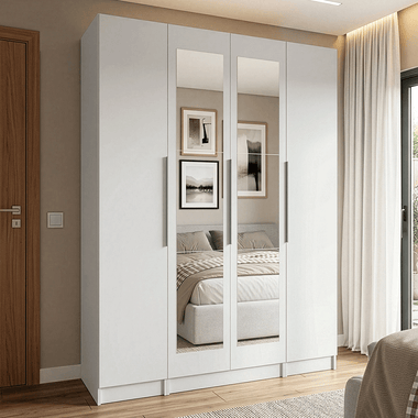 Guarda-Roupa Modulado com Espelhos 160 cm 4 Portas Branco Neo Madesa