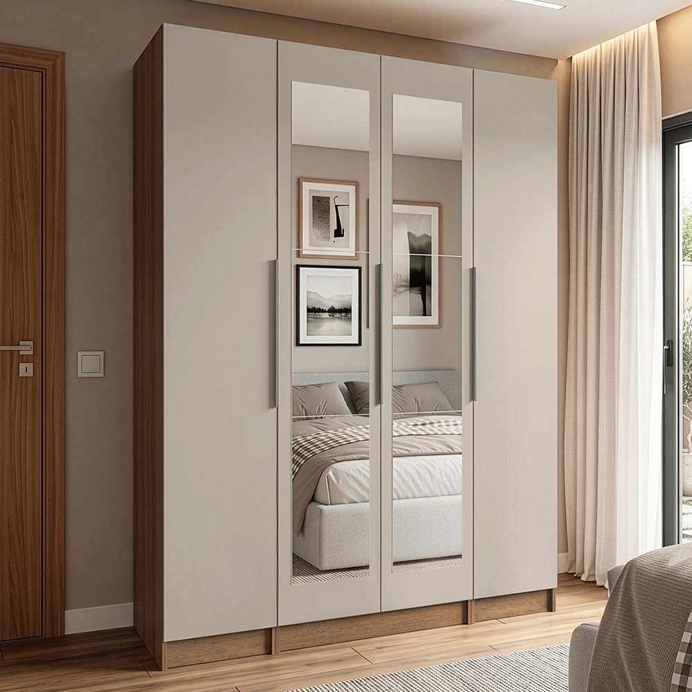 Guarda-Roupa Modulado com Espelhos 160 cm 4 Portas Rustic/Crema Neo Madesa