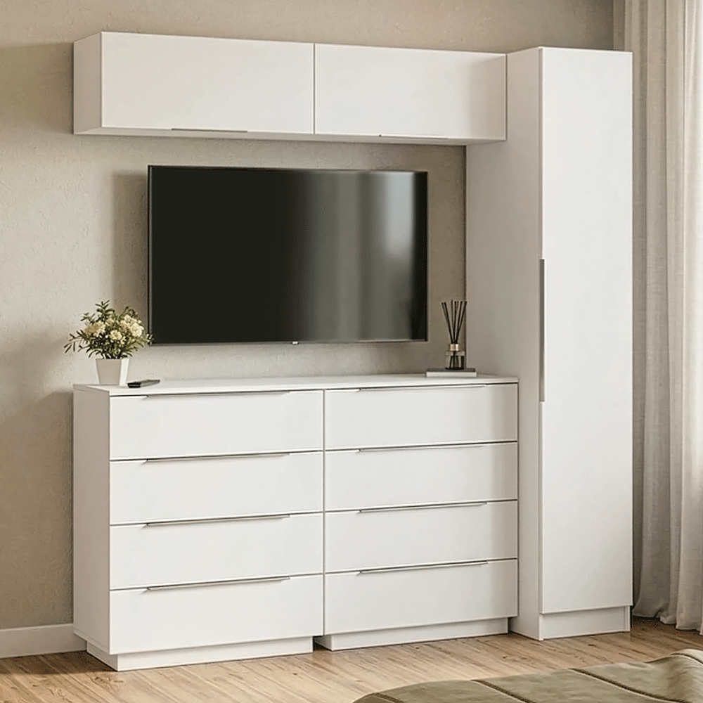 Conjunto Quarto com 1 Guarda-Roupa Neo 2 Aéreos 2 Cômodas Branco Madesa 01