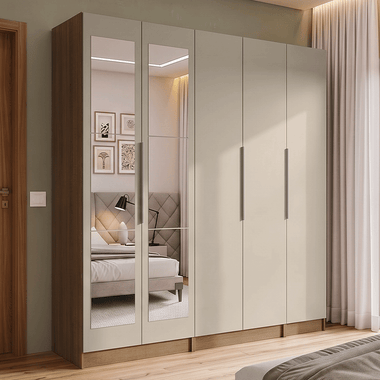 Guarda-Roupa Modulado 200 cm 5 Portas com Espelhos 2 Gavetas Rustic/Crema Neo Madesa 02