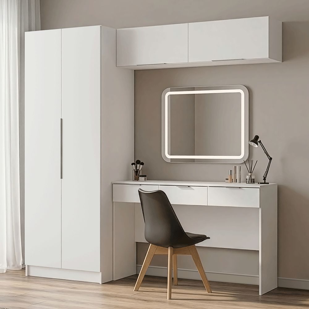 Conjunto Quarto 1 Penteadeira 2 Aéreos 1 Guarda-Roupa 2 Portas Neo Branco Madesa