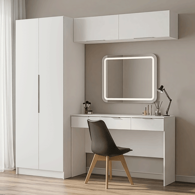 Conjunto Quarto 1 Penteadeira 2 Aéreos 1 Guarda-Roupa 2 Portas Neo Branco Madesa