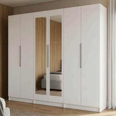 Guarda-Roupa Modulado 240 cm 6 Portas com Espelhos 6 Gavetas Branco Neo Madesa 04