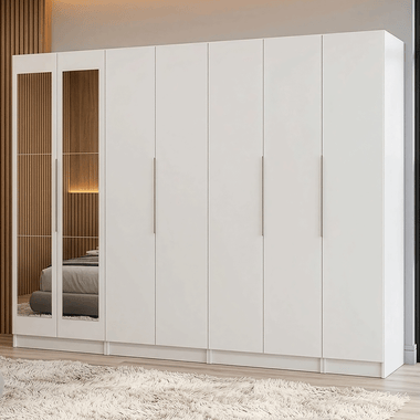 Guarda-Roupa Modulado 280 cm 7 Portas com Espelhos 4 Gavetas Branco Neo Madesa 01