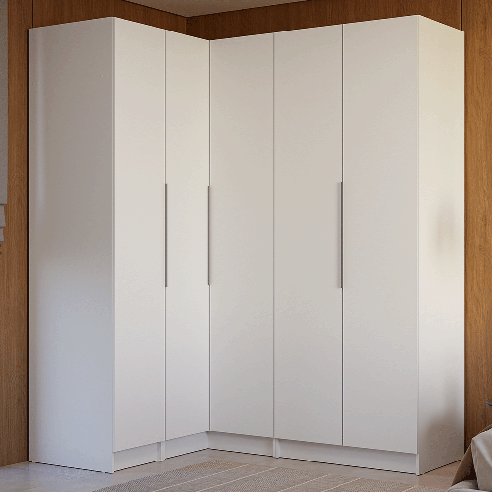 Guarda-Roupa Modulado de Canto 310 cm 5 Portas 2 Gavetas Branco Neo Madesa 01