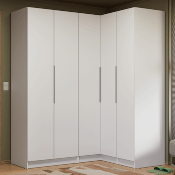 Guarda-Roupa Modulado de Canto 310 cm 5 Portas 2 Gavetas Branco Neo Madesa 02